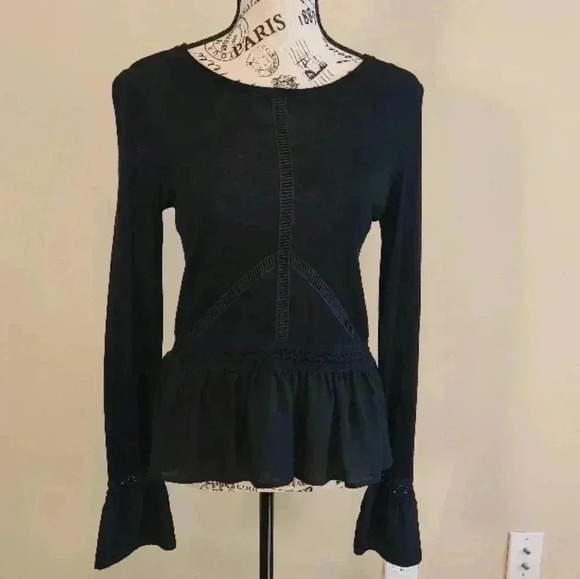 White House Black Market Tops - White House Black Market Black Bell Sleeve Peplum Top, size xs